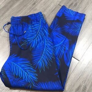 Carlisle Collection “Lagoon Palm” Royal Blue & Black 100% Silk Pants size 4